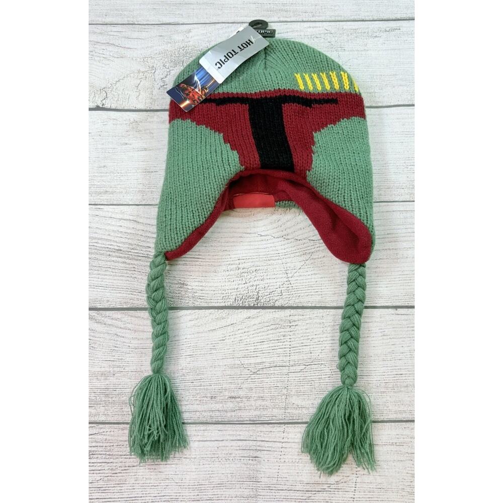 Star Wars Boba Fett Knit Beanie Cap Lined Ear Flaps Braids One size Unisex